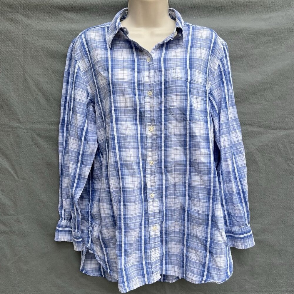 Ralph Lauren Jeans Co. Size Large 100% Cotton Blue White Plaid Shirt Top Blouse